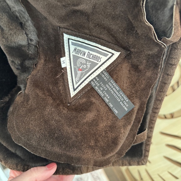 Marvin Richards Faux Suede Chocolate Brown Coat Size M Faux Fur Trim & Lining M - Picture 12 of 16